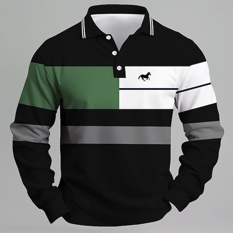 Golf Equipment Sales - Men's Striped Printed Unicorn Logo Polo
